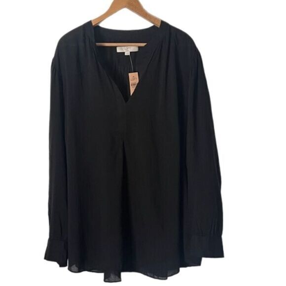 Lane Bryant Semi-Sheer Long Sleeve Blouse Black - Picture 1 of 5